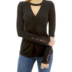 Keyhole Twist Knot Front Long Sleeve Blouse